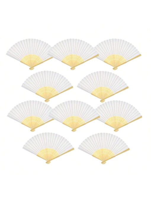 SHEIN 10-Piece Handmade Paper Folding Fan Bamboo Hand