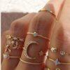 SHEIN 10pcs/set Fashionable Zinc Alloy Star & Moon & Rhinestone Decor Ring
