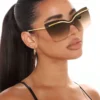 SHEIN 1 Pc Women Metal Frame One Piece Fan Shaped Trendy Fashion Glasses