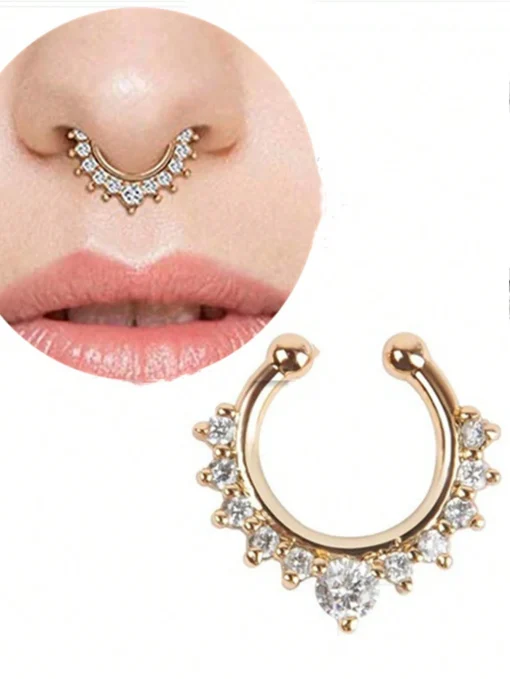 SHEIN 1pc Alloy & Rhinestone Non-piercing Nose Clip