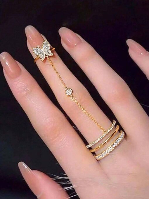 SHEIN 1pc Fashionable Butterfly Style Ring With Rhinestones For Women