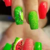 SHEIN 24pcs Long Coffin Shaped Y2K Watermelon Kiwi Nails