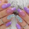 SHEIN Y2K Style Long Coffin Shape Fashionable Purple Holographic Full Cover False Nails
