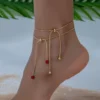 2pcs Simple & Fashionable Ladies' Casual Anklet For Vacation, Adjustable