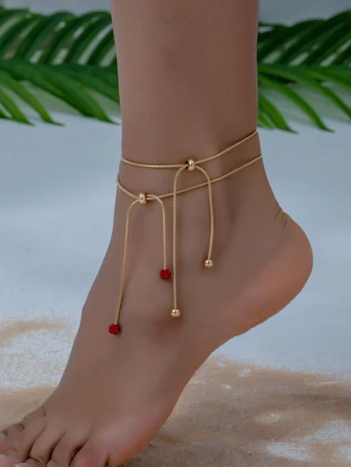 2pcs Simple & Fashionable Ladies' Casual Anklet For Vacation, Adjustable