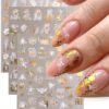 SHEIN 3Pcs Gold White Bee Flowers Nail Sticker Laser Leaves Floral Sliders Nail