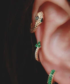 SHEIN 3pcs Rhinestone Decor Snake Design Hoop Earring Copper Jewelry