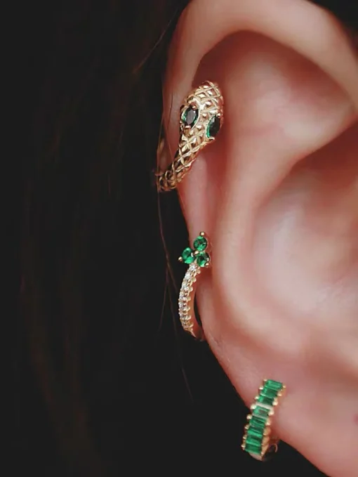 SHEIN 3pcs Rhinestone Decor Snake Design Hoop Earring Copper Jewelry
