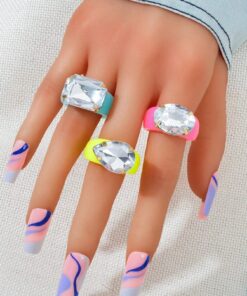 SHEIN 3pcs Y2k Candy Color Acrylic Chunky Resin Stackable Imitation Rhinestone Finger Ring Set Women Cosplay Party Jewelry