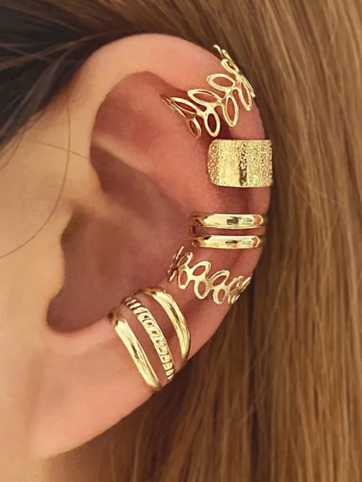 SHEIN 5pcs/set Fashionable Personality Alloy Leaf Shaped Hollow Out Ear Cuffs