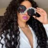 SHEIN Oversized Round Frame Cross Diamond Handmade Sun Glasses