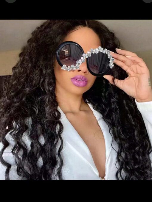 SHEIN Oversized Round Frame Cross Diamond Handmade Sun Glasses