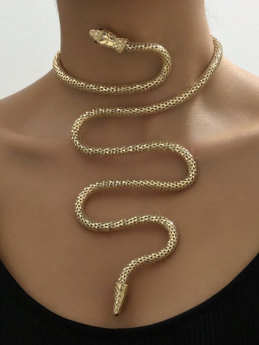 SHEIN 1pc Autumn/Winter Metallic Snake Coiled Necklace