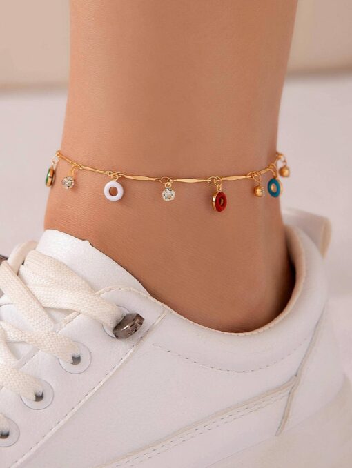 SHEIN 1pc Fashionable Doughnut & Rhinestone Charm Anklet