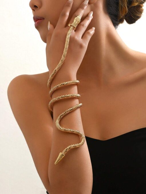 SHEIN 1pc Metallic Snake Wrap Around Connected Finger Bracelet