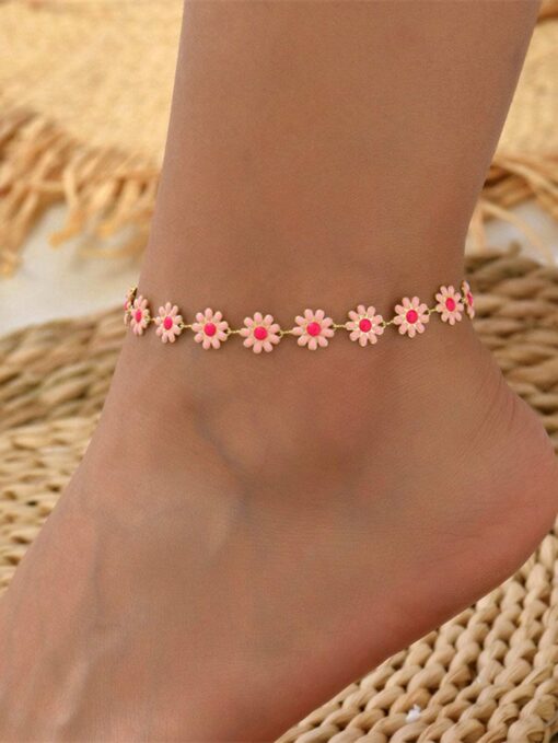 SHEIN 1pc Minimalist Style Daisy Charm Anklet