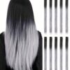 SHEIN 10 PCS Black To Gray Colored Clip In Hair Extensions