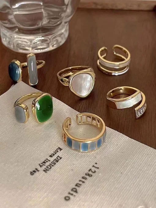 SHEIN 6pcs/Set Women's Emerald Ring