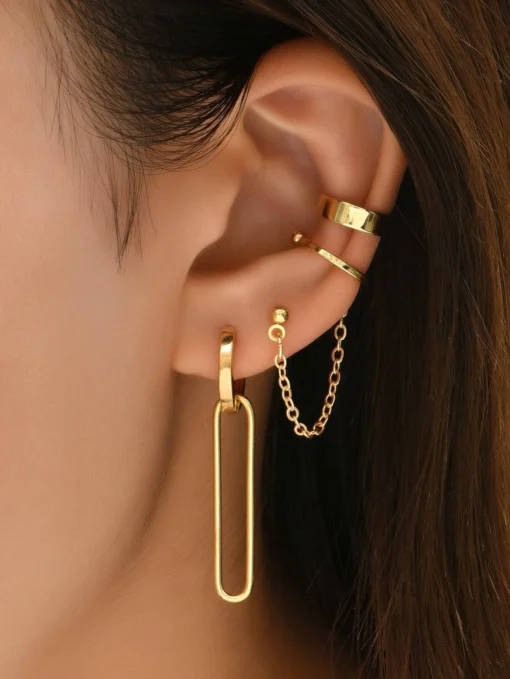 SHEIN 6pcs Creative Chain Decor Geometric Earrings