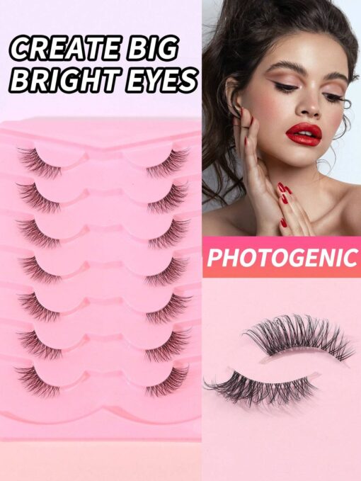 SHEIN 7pairs/Set Casual Daily Wear Transparent Stem 3d Cross Design Eyelashes