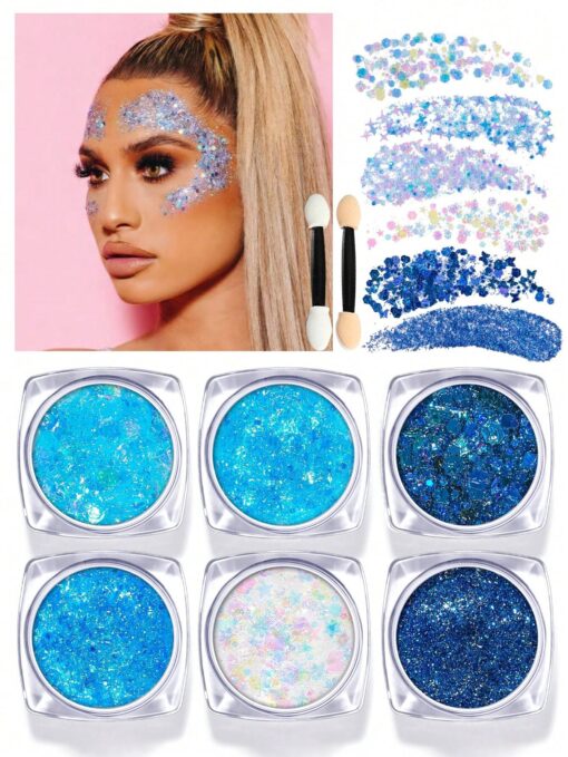 SHEIN 8pcs/Set 1pc 6-Color Glitter Gel + 2pcs Applicator Brushes