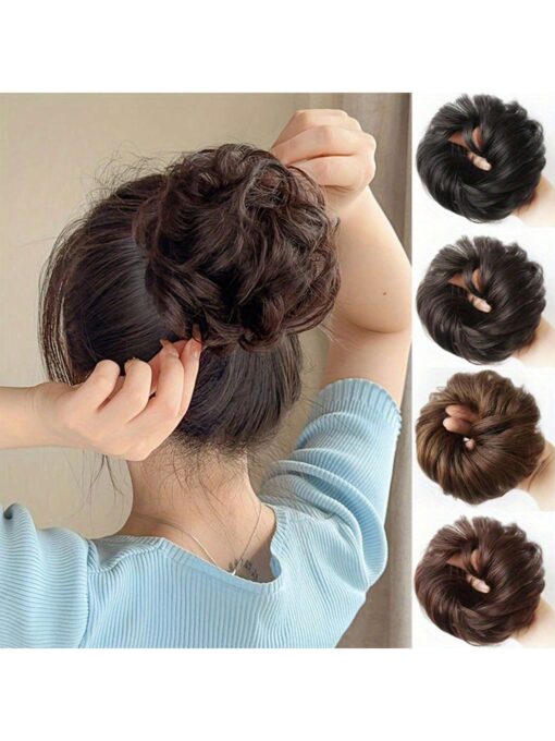 SHEIN Bun Hair Piece Wavy Curly Scrunchies Black Brown