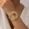 SHEIN Fashionable Classic Women's Layered Metal Textured Iron Alloy Open Cuff Bracelet
