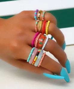 SHEIN 16pcs/Set Colorful Strawberry Beaded Ring