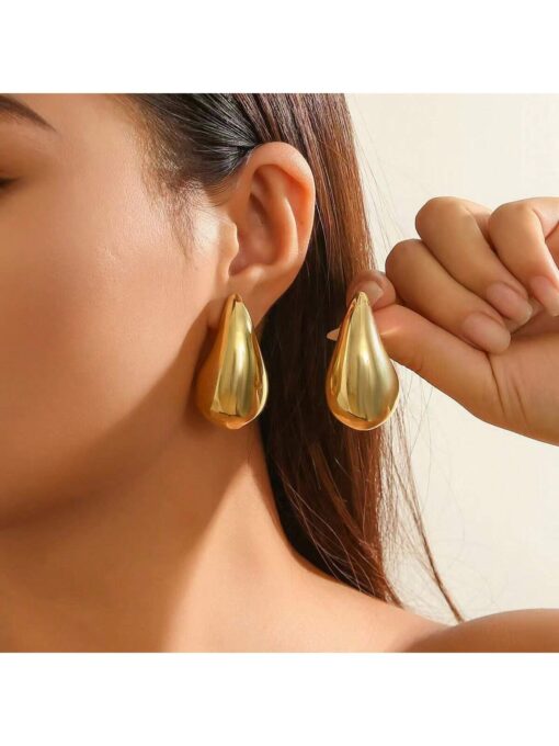 SHEIN 1pair Simple Smooth Water Drop CCB Stud Earrings