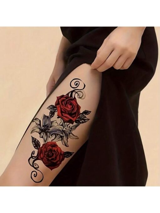 SHEIN 1pc Rose Pattern Waterproof & Sweatproof Long Lasting Semi-permanent Tattoo Sticker