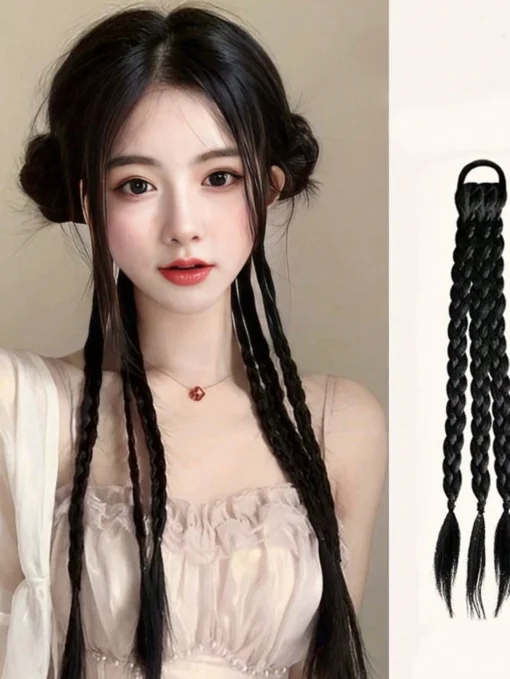 SHEIN 1pc Women's Black Synthetic Hair Braid Ponytail Extension