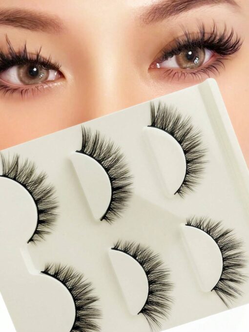SHEIN 3 Pairs Cat Eye Shape Faux Mink Cross Style False Eyelashes