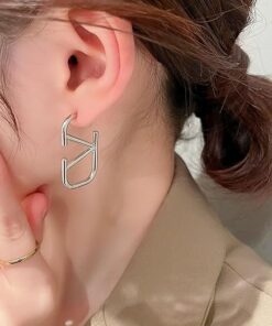 SHEIN V-Shaped Letter Bare SILVER-Plated Earrings