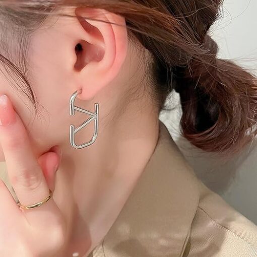 SHEIN V-Shaped Letter Bare SILVER-Plated Earrings