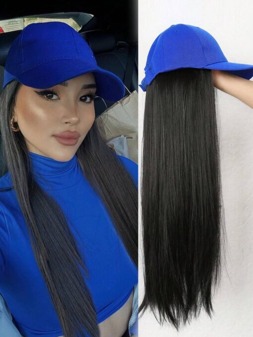 SHEIN Blue Wigs With Hat Baseball Cap With Hair Extensions
