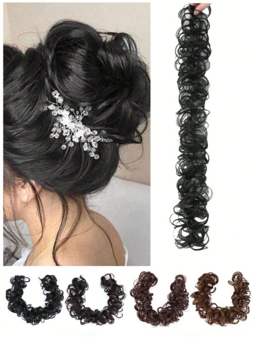 SHEIN Messy Rope Ponytail Hair Extension With Synthetic Wavy Hair Bun