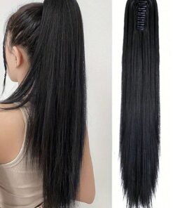 SHEIN Black Synthetic 24 Inch Claw Clip On Long Straight Ponytail Hair Extension