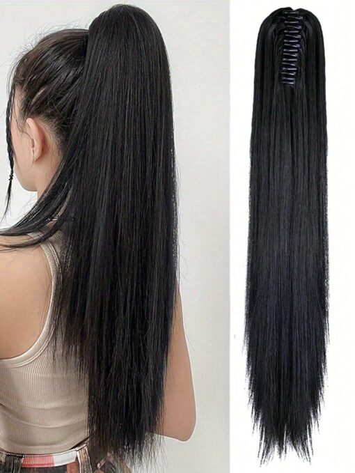 SHEIN Black Synthetic 24 Inch Claw Clip On Long Straight Ponytail Hair Extension