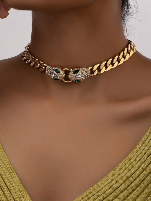 SHEIN Rhinestone Snake Design Chain Necklace