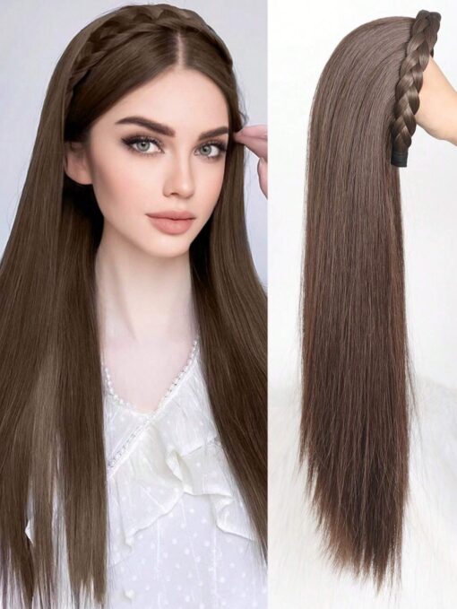 SHEIN Synthetic Long Straight Headband Half Wig Clip In Hair Extension Fluffy Natural False Blonde Black Brown