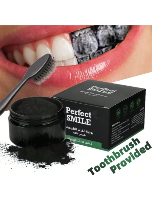 SHEIN Activated Charcoal Powder With Random Toothbrush Color For Teeth WhiteningTeeth