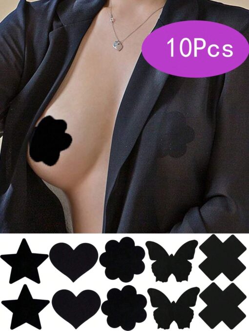 SHEIN 10pcs Cross Heart Shape Self-Adhesive Disposable Satin Nipple Cover Sexy Breast Pasties Stickers Invisible Nipple Covers