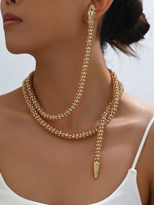 SHEIN Retro Punk Style Snake Wrap Around Earrings Necklace