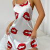 SHEIN Lip Print Satin Cami Pajama Nightdress