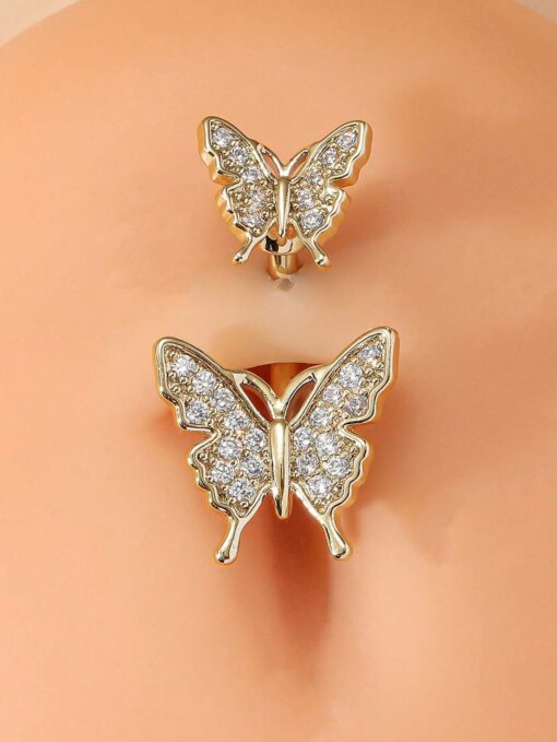 SHEIN Rhinestone Butterfly Decor Belly Ring (Yellow Gold)