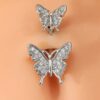 SHEIN Rhinestone Decor Butterfly Design Navel Belly Ring Stainless Steel Fashion Punk Perfect Piercing For Women (Silver)