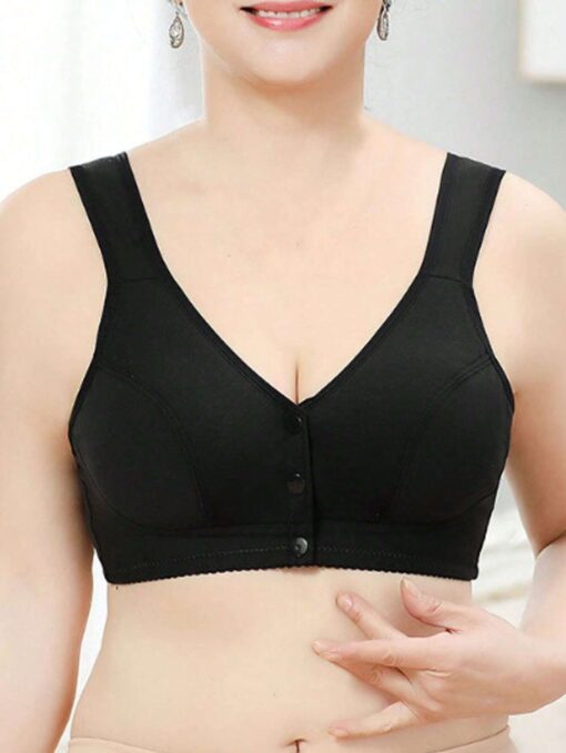 SHEIN Women's Black Front Closure Wirefree Minimalist Comfort Stretch Camisole Bra