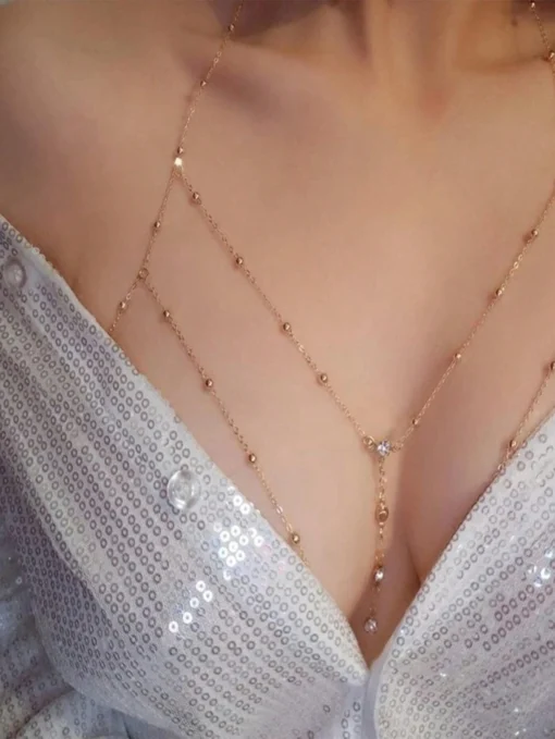 SHEIN Simple Rhinestone Body Chain Necklace for Women with Long Sleeve