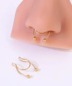 SHEIN 2pcs Set Fake Septum Nose Hoop Ring Stainless Steel