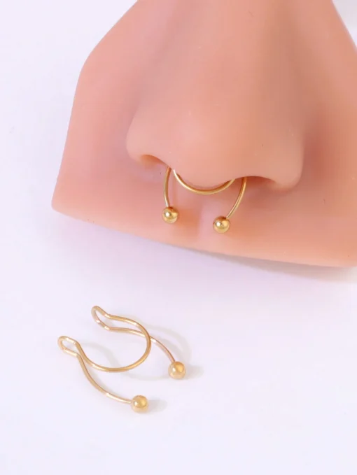SHEIN 2pcs Set Fake Septum Nose Hoop Ring Stainless Steel